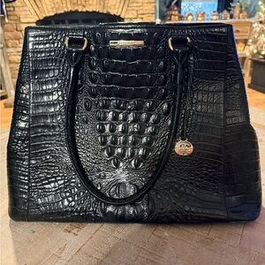 Brahmin Black Crocodile-Embossed Tote